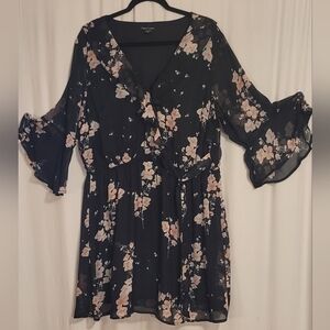 New Look Floral Black Chiffon Dress 1X